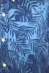Blue Leaf Print Hawaiian Shirt
