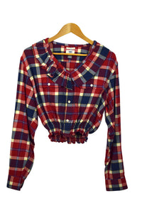 Reworked Cropped Checkered Flannel Shirt