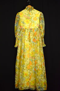 1960s Floral Baby-Doll Maxi-Dress