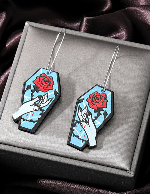 Gothic Rose & Thorn Coffin Earrings