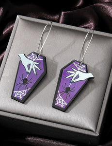 Gothic Spider & Web Coffin Earrings