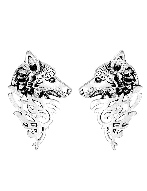 Silver Wolf Head Earrings