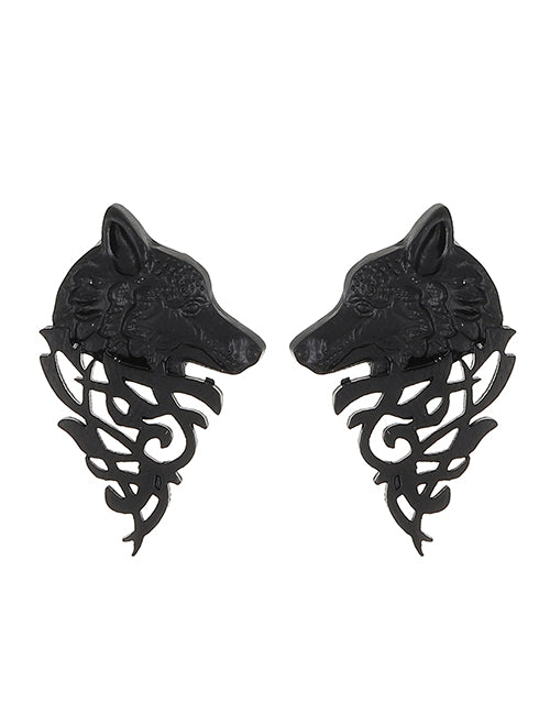 Black Wolf Head Earrings