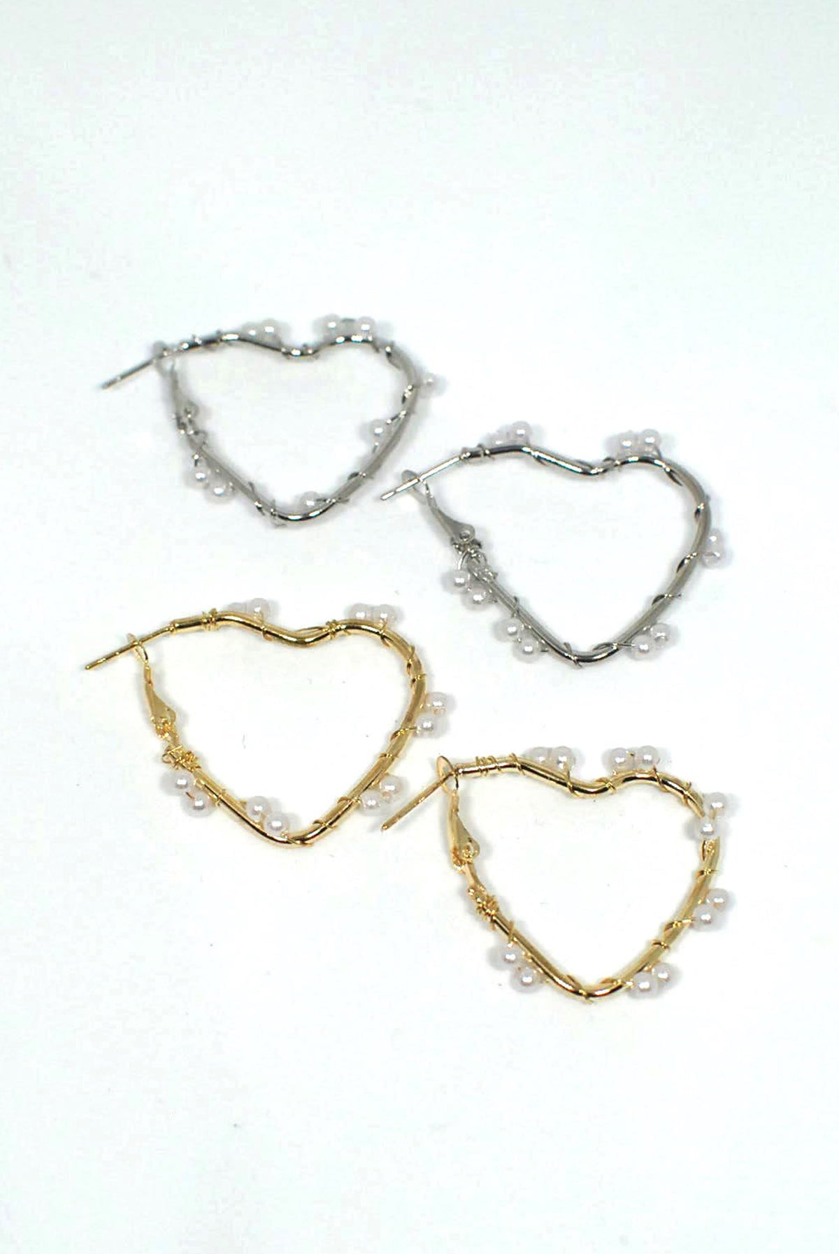 Heart Shaped Earrings with Wired Pearl Detail
