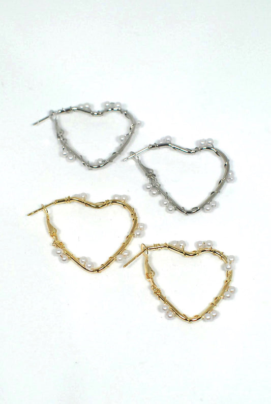 Heart Shaped Earrings with Wired Pearl Detail